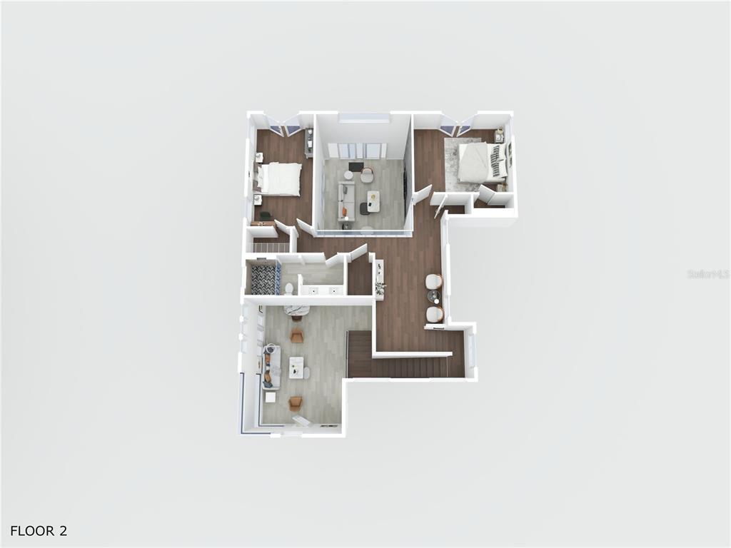 This is a 3D floor plan rendering of a residential second floor with two bedrooms — 3015 KENSINGTON AVENUE, DAVENPORT, FL