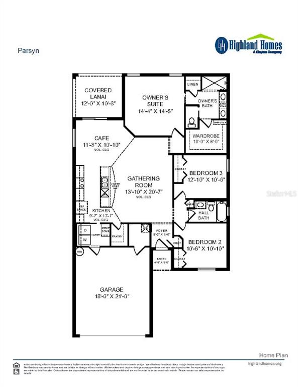 This is a floor plan for a single-story home featuring three bedrooms and a garage — 237 DANCING DAHLIA STREET, RUSKIN, FL