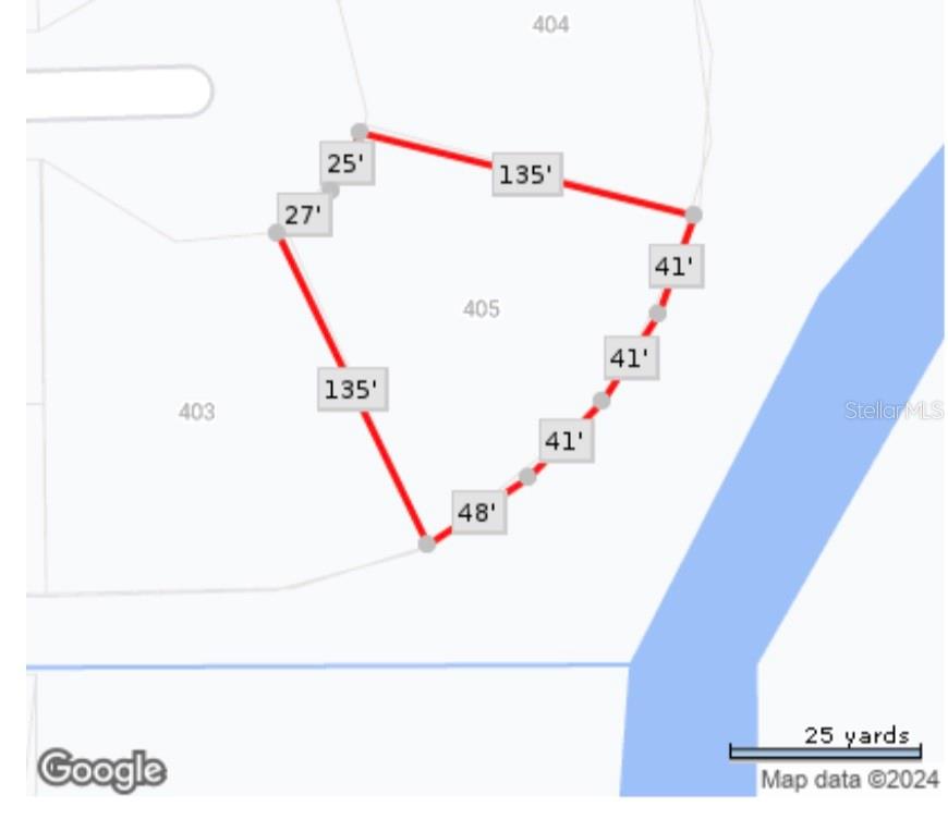 This is a property map showing the lot boundaries and dimensions for a land parcel — 405 ASHCROFT COURT, LABELLE, FL