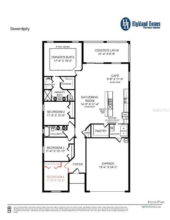 This is a floor plan for a single-story home featuring four bedrooms and a garage — 274 BLOSSOMING LILY AVENUE, RUSKIN, FL