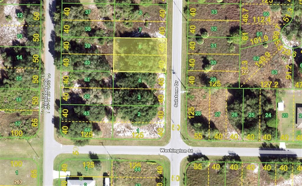 This is a satellite map showing residential land parcels and street layouts — 2201 SULSTONE DRIVE, PUNTA GORDA, FL