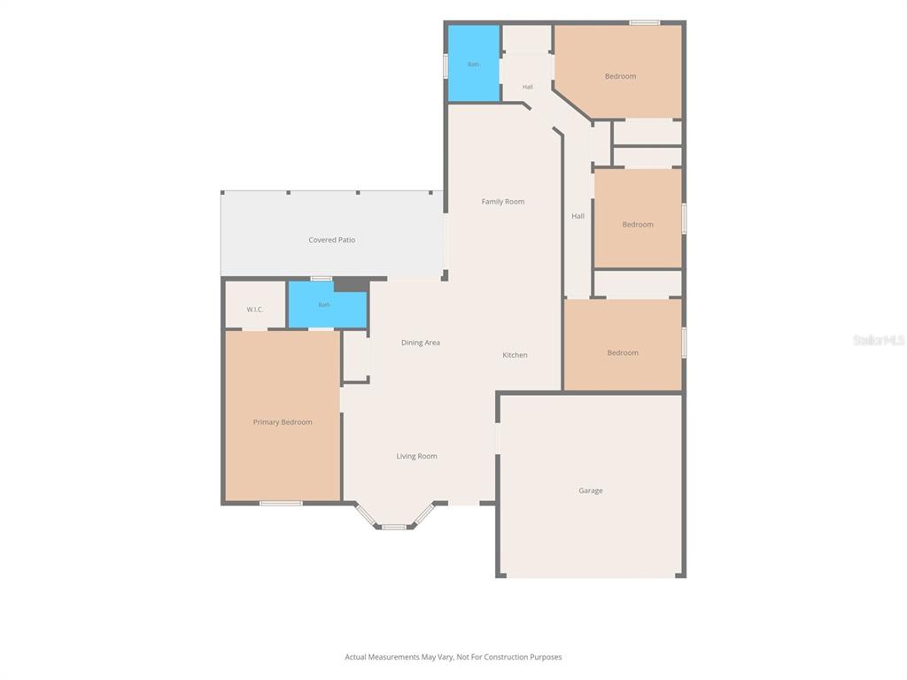 This is a floor plan showing a house with a garage, patio, and four bedrooms — 6371 SHADYDALE AVENUE, SPRING HILL, FL