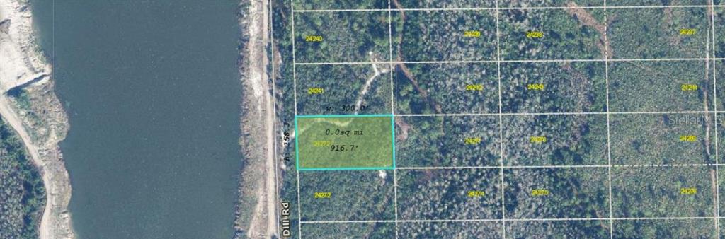 This aerial map shows a rectangular plot of land highlighted in green next to a road — 1473 DILL ROAD, ORLANDO, FL