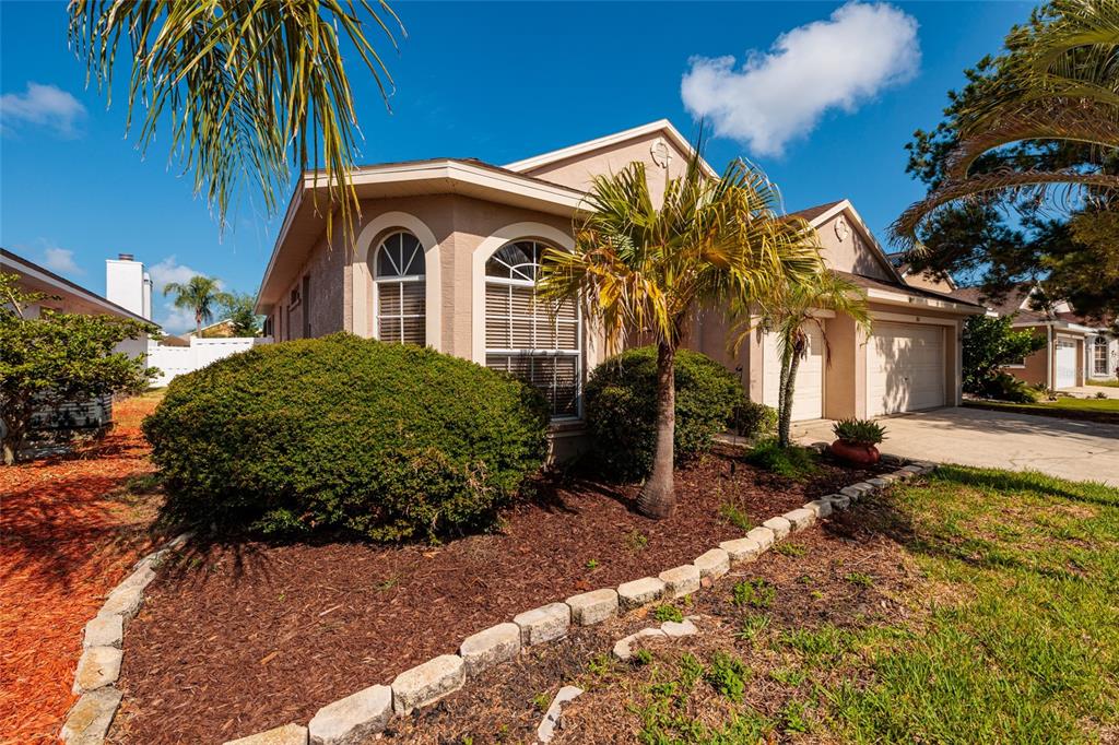 This is a floor plan of a house featuring a swimming pool and a garage — 1805 WOOD BEND STREET, TARPON SPRINGS, FL