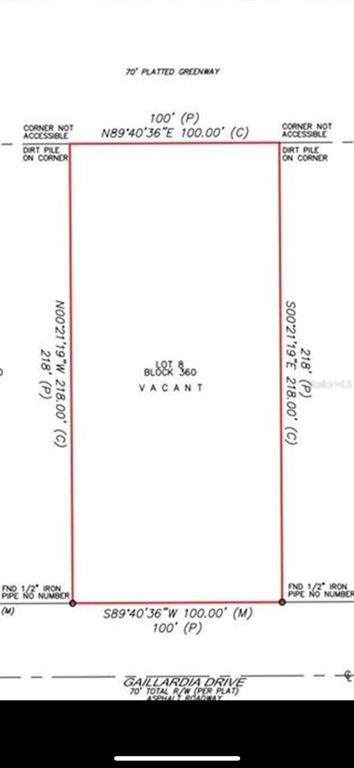 This is a survey map showing the dimensions and boundary lines of a vacant lot — 414 CAMELLIA DRIVE, INDIAN LAKE ESTATES, FL