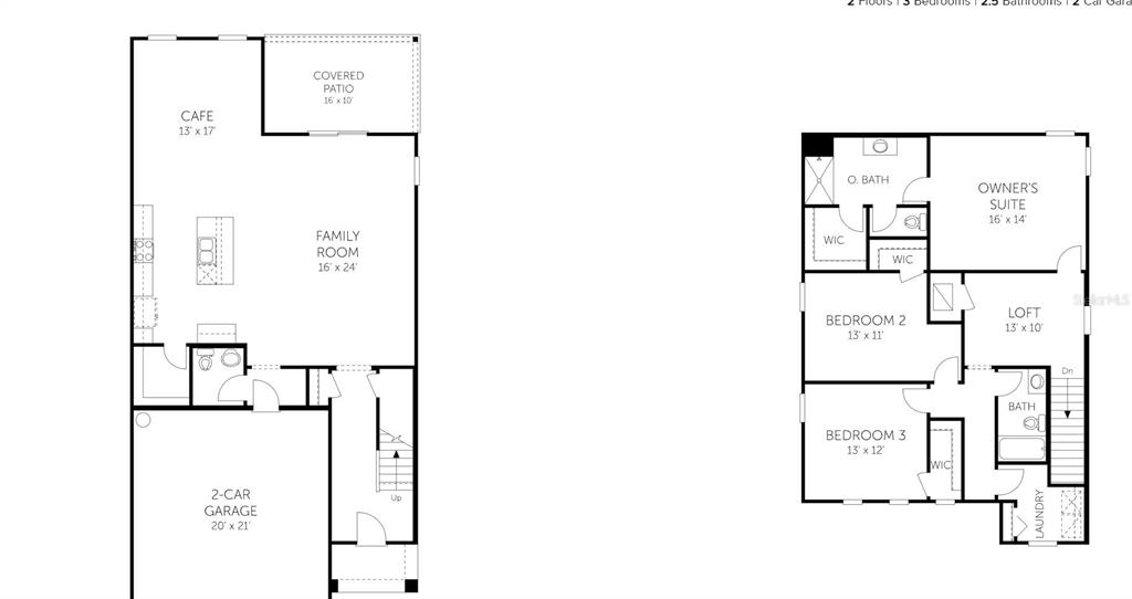 This is a two-story floor plan showing a garage, living areas, and three bedrooms — 3431 HUMPHREY STREET, GREEN COVE SPRINGS, FL