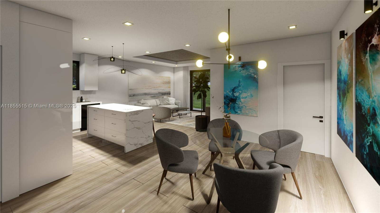 This is a rendering of an open-concept living and dining area with modern finishes — 13050 SW 228th St, Miami FL 33170, MIAMI, FL