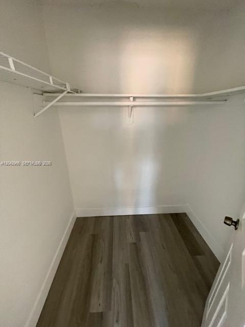 A walk-in closet with white walls, wood-look flooring, and a built-in shelf and clothing rod — 6125 W 20th Ave # 312, Hialeah FL 33012, HIALEAH, FL