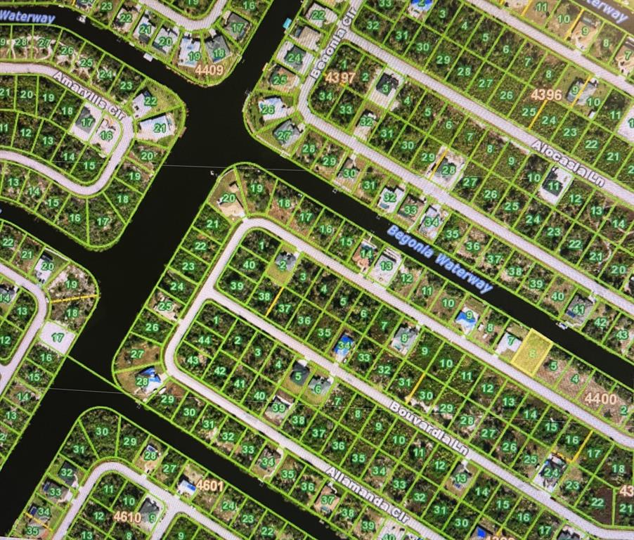 This is a map showing residential lots and streets in a planned neighborhood development — 13598 ALLAMANDA CIRCLE, PORT CHARLOTTE, FL