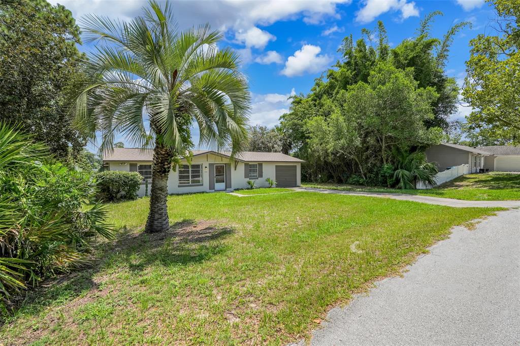 A single-story house with a palm tree in the front yard and a paved driveway — 520 N LACY CIRCLE, DELTONA, FL