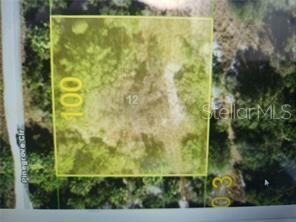 An aerial view shows a rectangular plot of land outlined in yellow on a map — 2122 PINEGROVE CIRCLE, PUNTA GORDA, FL