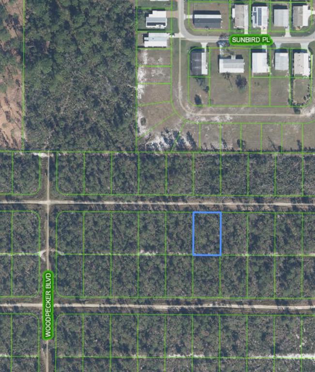 An aerial map view shows a rectangular plot of land highlighted in blue — 455 NIGHTINGALE AVENUE, SEBRING, FL