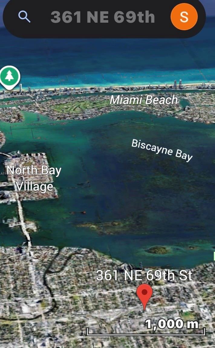 This is a satellite map view showing the location of a property near Biscayne Bay — 361 NE 69th St, Miami FL 33138, MIAMI, FL