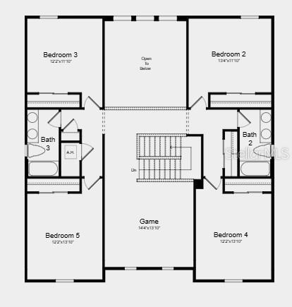 This is a floor plan of a second story featuring four bedrooms, two bathrooms, and a game room — 12755 DOCKYARD TRAIL, PALMETTO, FL