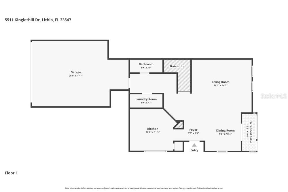 This is a floor plan for the first level of a residential home — 5511 KINGLETHILL DRIVE, LITHIA, FL