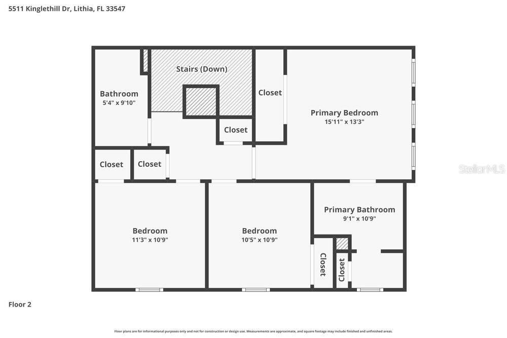 This is a floor plan for the second level of a residential home — 5511 KINGLETHILL DRIVE, LITHIA, FL