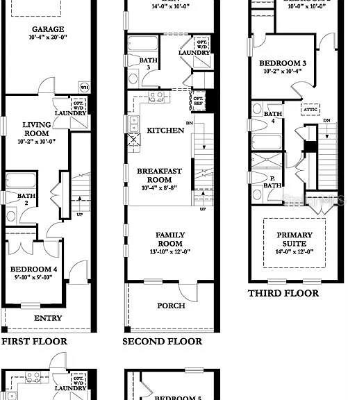 This floor plan shows the layout of a three-story residential home with multiple bedrooms — 1541 W LA SALLE STREET, TAMPA, FL