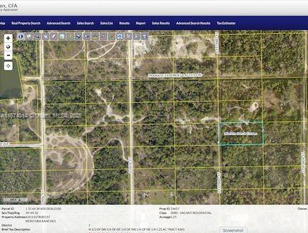 This is a satellite map view showing a rectangular plot of land in a rural area — 635 S Estribo St, Clewiston FL 33440, CLEWISTON, FL