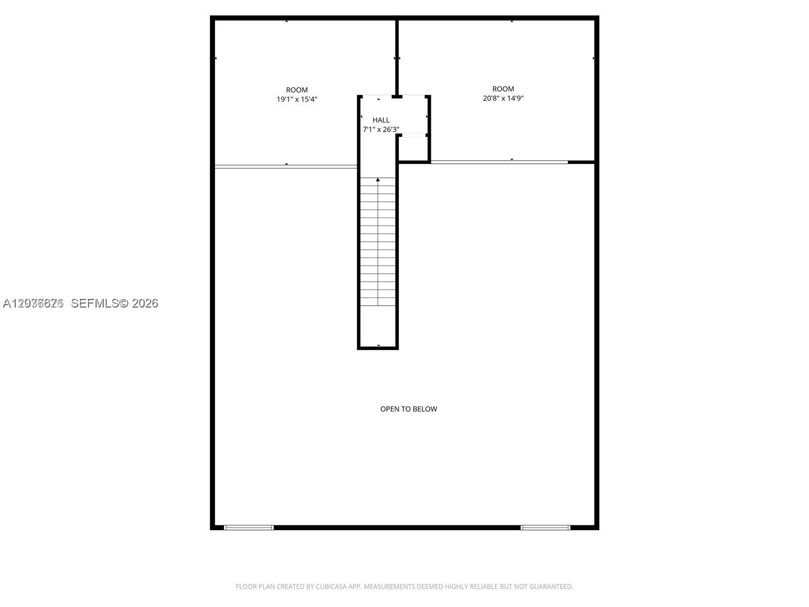 This is a floor plan showing an upper level with two rooms, a hall, and an open-to-below area — 10171 NW 58th St # 6, Doral FL 33178, DORAL, FL