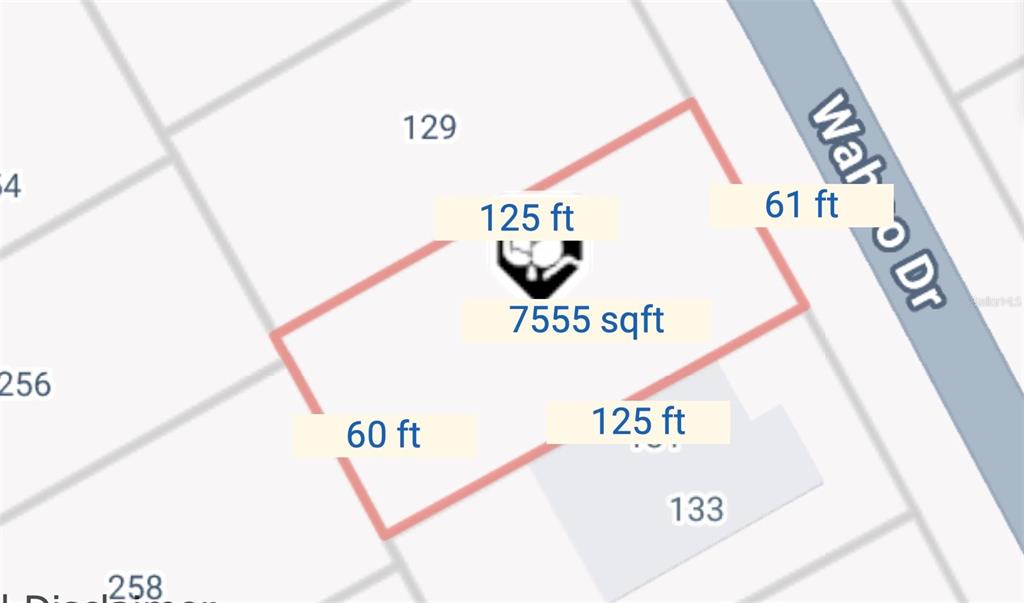 This is a map showing the dimensions and square footage of a residential land parcel — 131 WAHOO DRIVE, ROTONDA WEST, FL