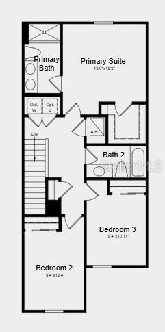 This is a floor plan showing the upper level of a home with three bedrooms — 7187 GRAND FOREST WAY, NOKOMIS, FL
