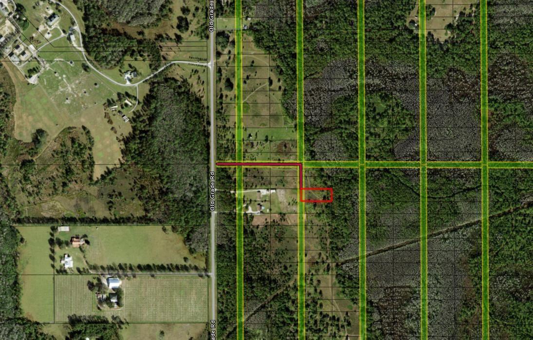 An aerial map shows a rectangular property parcel highlighted in red near Old Grade Road — 0 Old Grade Road, FL 33868, FL
