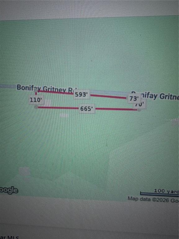 This is a map showing the property boundaries and dimensions of a plot of land — 2180 BONIFAY GRITNEY ROAD, CARYVILLE, FL