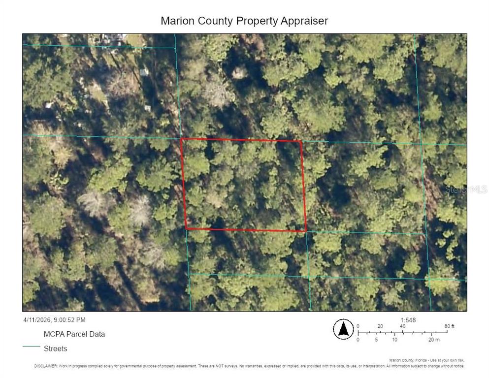 This is a property map showing a rectangular parcel of land outlined in red — 00 NE 69TH AVENUE, CITRA, FL
