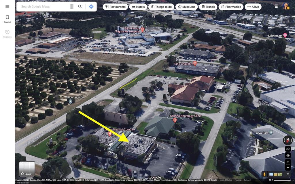 This is a satellite map view of a medical complex and surrounding buildings in Sebring — 3205 MEDICAL WAY UNIT 104, SEBRING, FL