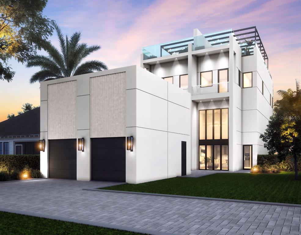 This is a rendering of a modern three-story home with a flat roof and attached garage — 145 5TH AVENUE N, ST PETERSBURG, FL