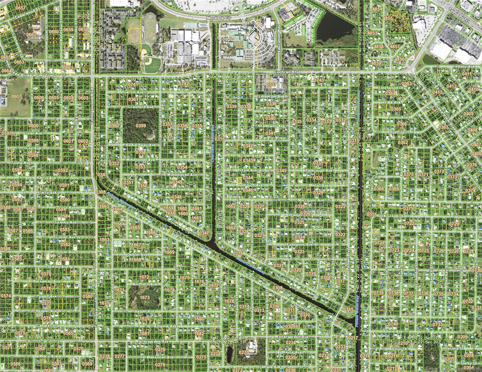 This is a map showing a residential neighborhood with streets and property parcel numbers — 18292 MONMOUTH AVENUE, PORT CHARLOTTE, FL