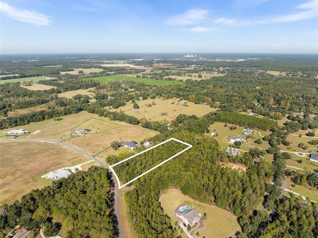 An aerial view shows a rectangular, wooded plot of land outlined in white — 18928 SW 21ST PLACE, NEWBERRY, FL