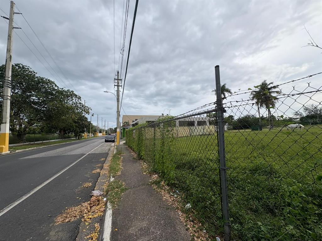 A chain-link fence borders a grassy lot next to a paved road and sidewalk — 1 JUANA DIAZ, JUANA DIAZ, PR