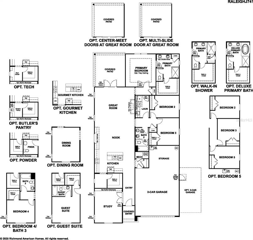 This floor plan shows a single-story home layout with various optional room configurations — 218 THORNBERRY WAY, PALM COAST, FL
