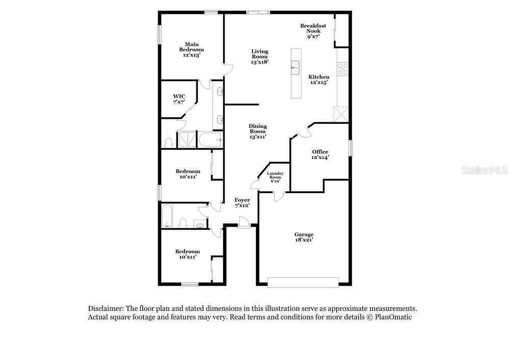 This is a floor plan showing the layout of a house with three bedrooms — 4222 BARNSLEY LANE, TAVARES, FL