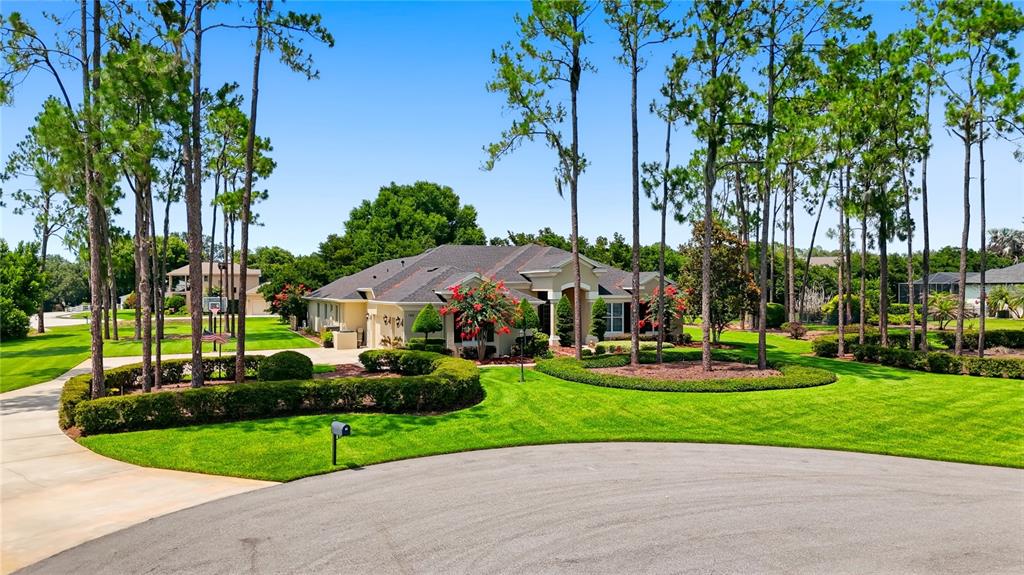 A single-story house with a driveway and manicured lawn surrounded by tall pine trees — 140 SYLVANA COURT, AUBURNDALE, FL