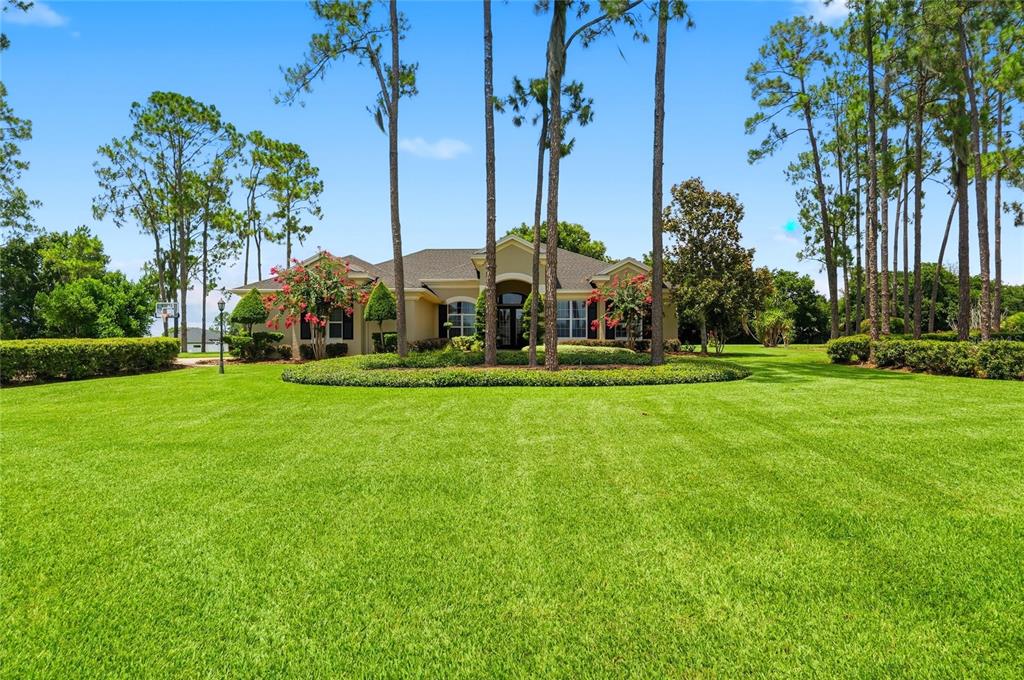A single-story house with a large green lawn and tall pine trees in the front — 140 SYLVANA COURT, AUBURNDALE, FL
