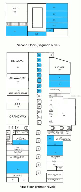 This image shows a floor plan for the first and second levels of a building — 167 PR 167 INT. BETANCES ST., BAYAMON, PR