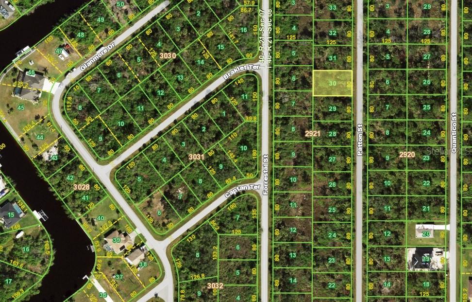 This is a satellite map showing residential land parcels and street layouts — 1283 PATTON STREET, PORT CHARLOTTE, FL