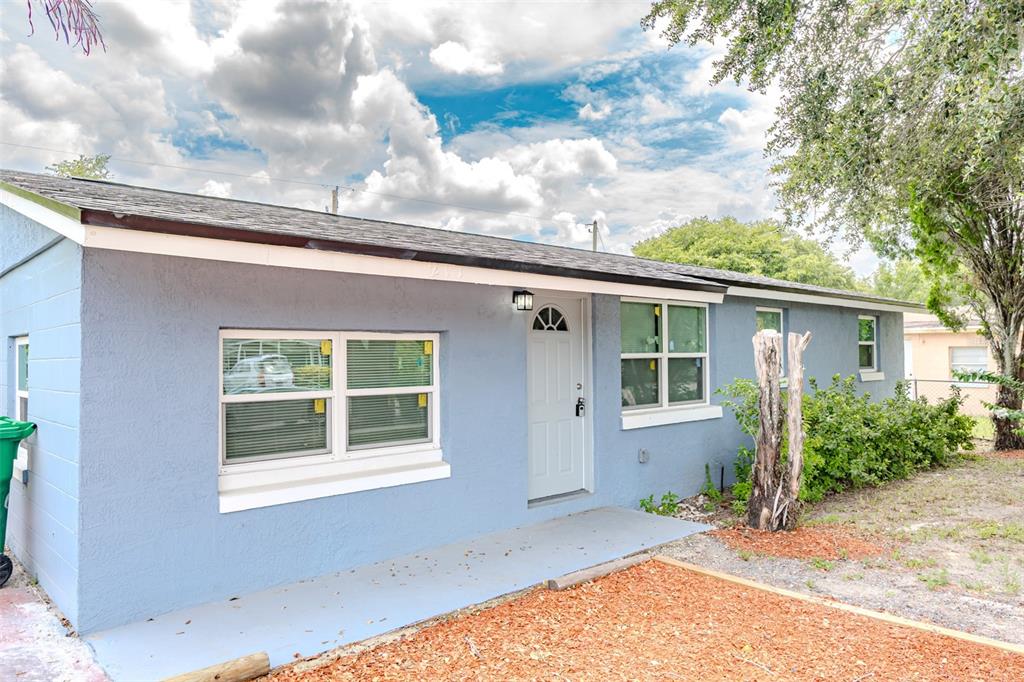 A single-story blue house with a white door, windows, and a small front porch — 217 BETTY AVENUE S, DUNDEE, FL