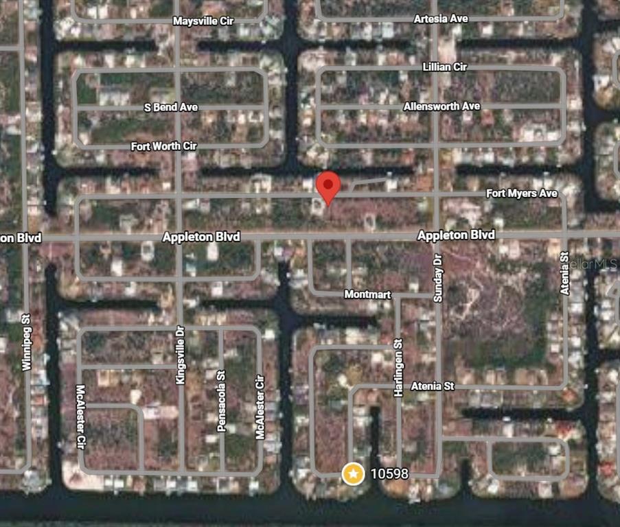 This is a map showing residential streets and a property location marked with a pin — 14289 FORT MYERS AVENUE, PORT CHARLOTTE, FL
