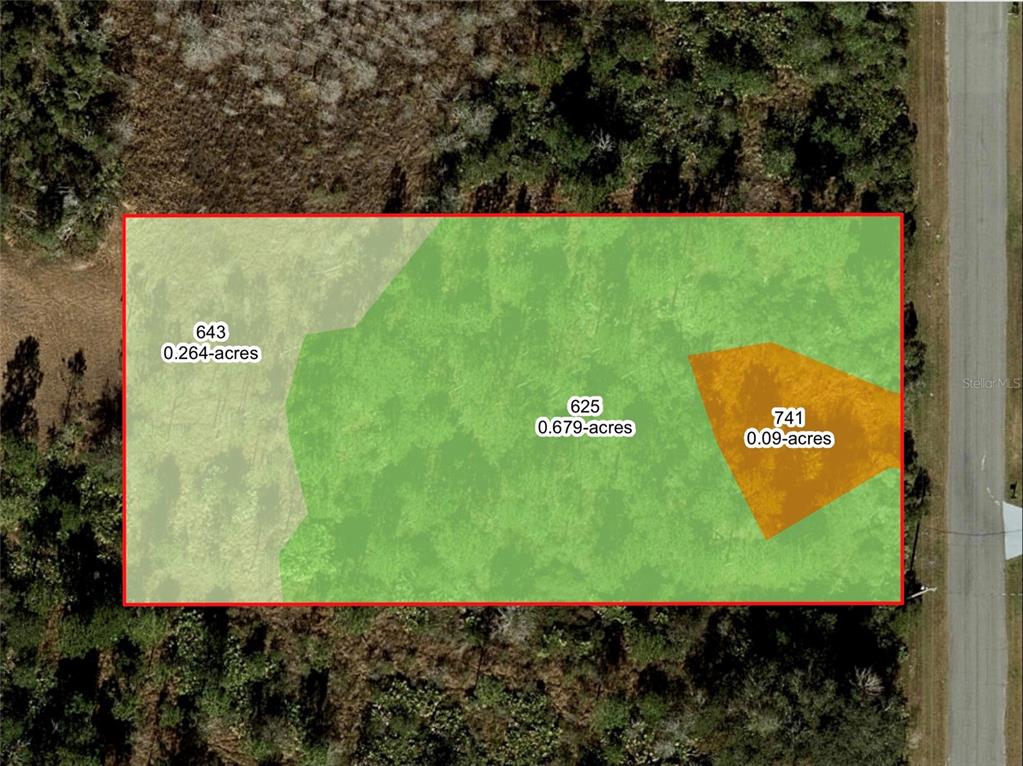 An aerial map shows three adjacent land parcels with their respective acreages outlined in color — DALLAS BOULEVARD, ORLANDO, FL