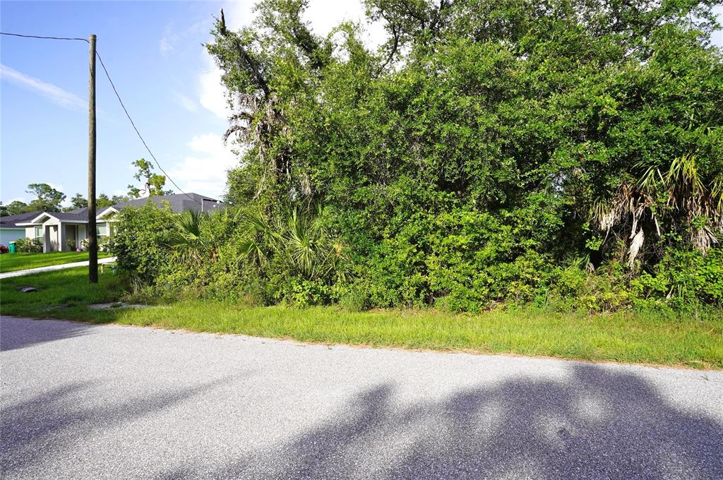 A vacant, overgrown residential lot sits next to a house under a blue sky — 2140 FERNWOOD STREET, PORT CHARLOTTE, FL