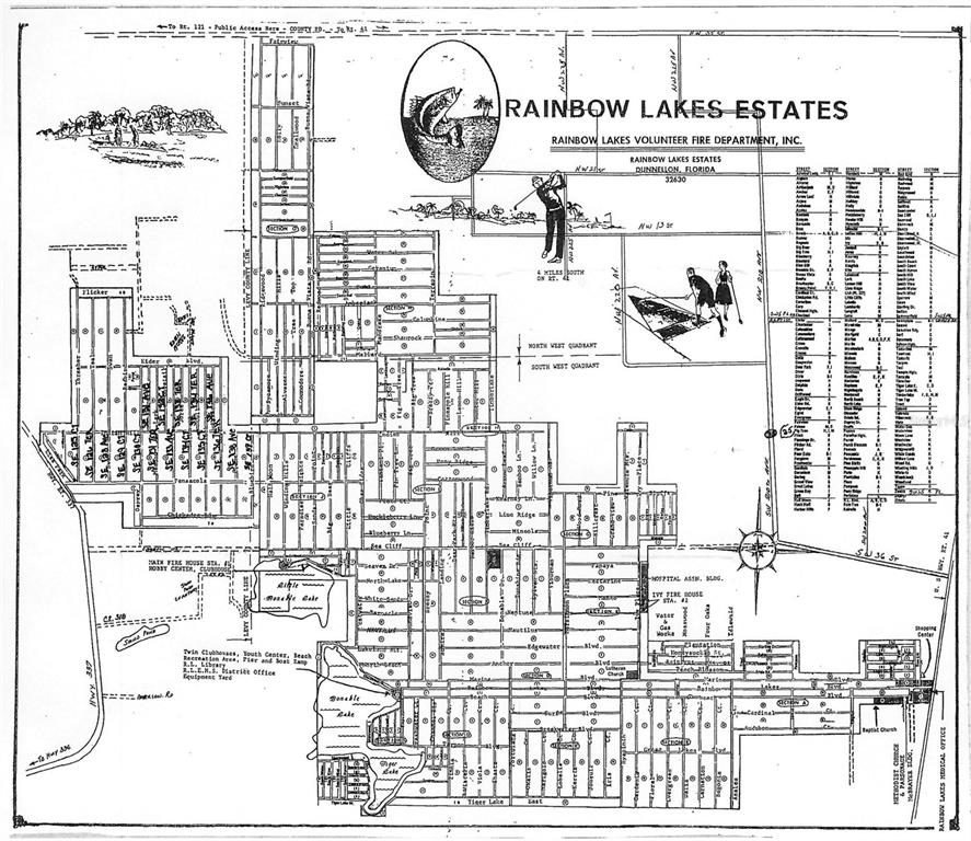 This is a black-and-white map of the Rainbow Lakes Estates community in Dunnellon, Florida — Lot 27 SW PINE BLUFFS ROAD, DUNNELLON, FL