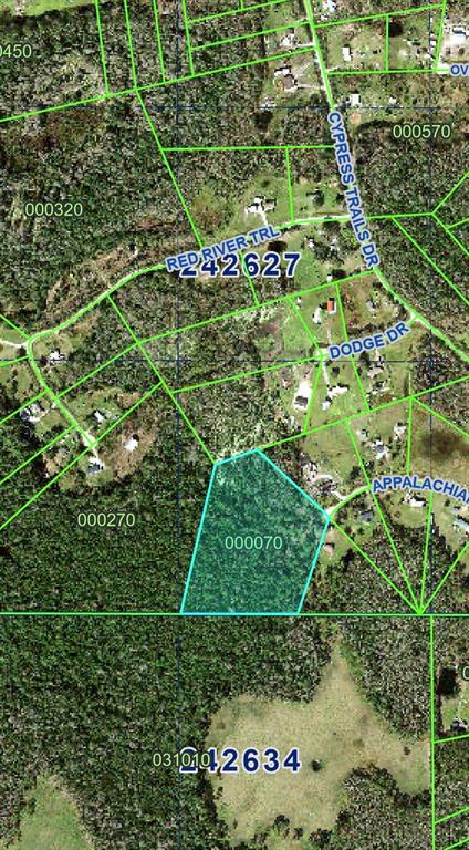 This is a satellite map showing property parcel boundaries and road names in a wooded area — 2904 APPALACHIAN TRAIL, POLK CITY, FL