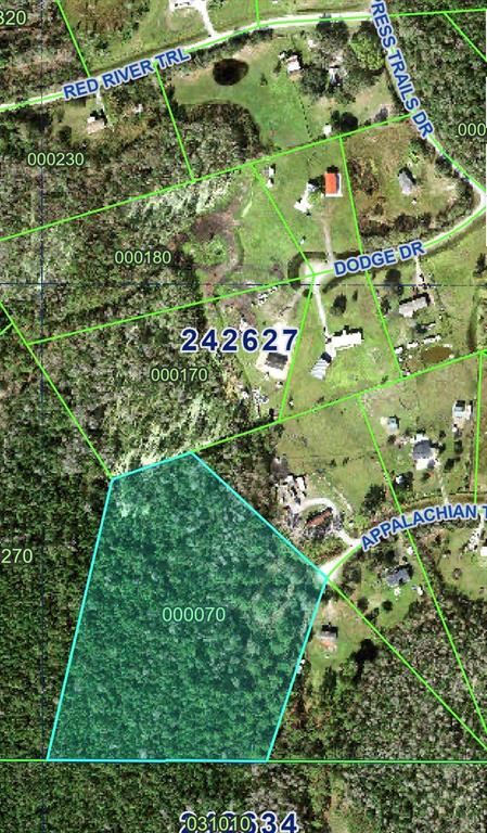 This is a satellite map view showing a highlighted parcel of land with surrounding properties — 2904 APPALACHIAN TRAIL, POLK CITY, FL