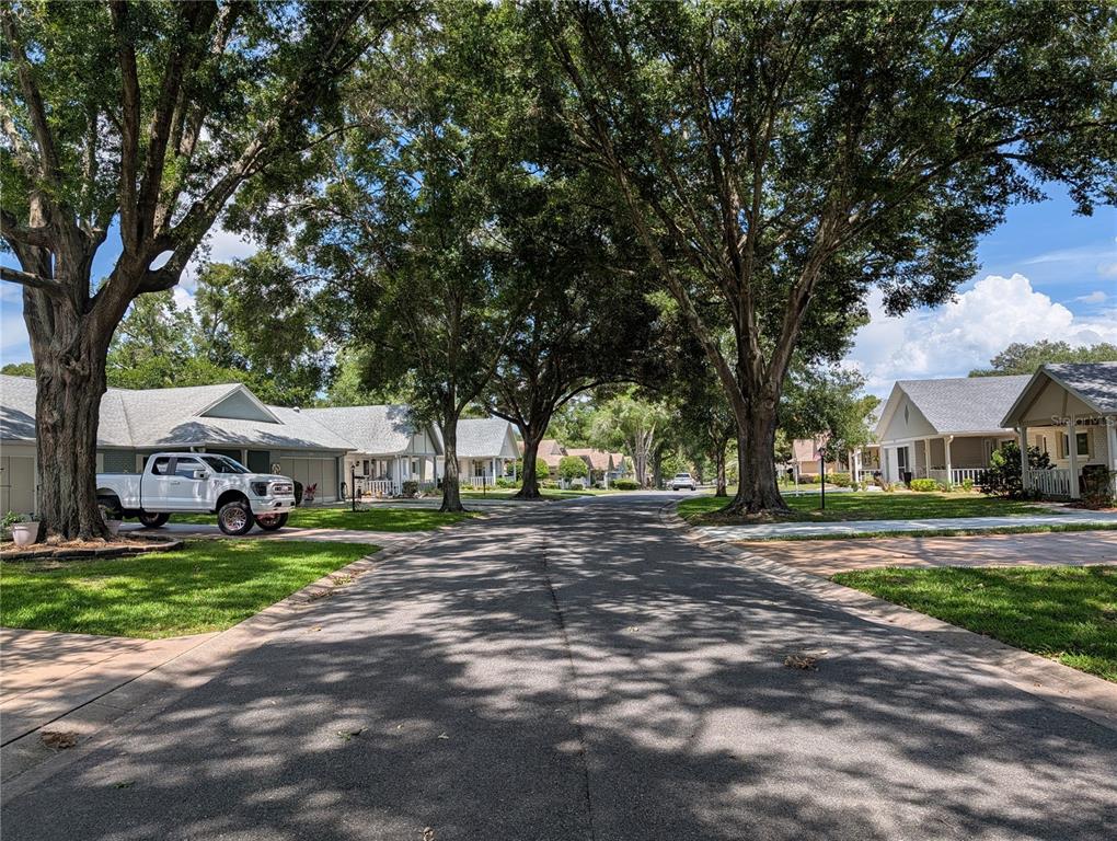 A residential street lined with large trees and single-story houses under a blue sky — 8569 SW 92ND LANE UNIT B, OCALA, FL