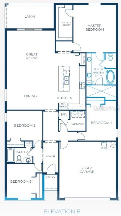This is a floor plan for a four-bedroom house with a two-car garage and lanai — 24278 NW 11TH LANE, NEWBERRY, FL
