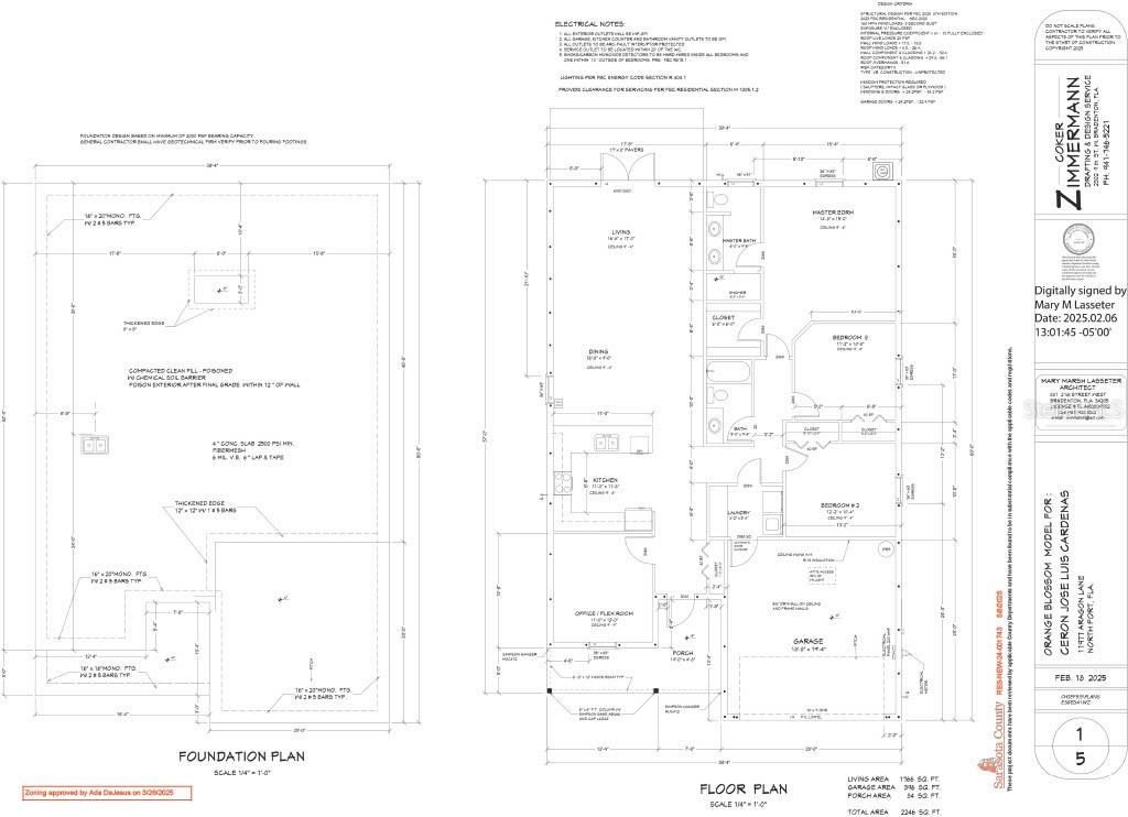 This is a black and white architectural floor plan and foundation plan for a house — 11977 ARAGON LANE, NORTH PORT, FL