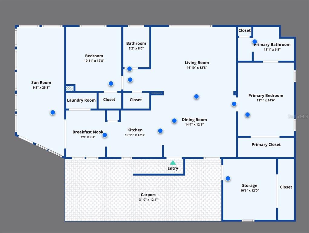 This is a floor plan of a house featuring a carport, sunroom, and multiple bedrooms — 2100 KINGS HIGHWAY UNIT 529, PORT CHARLOTTE, FL